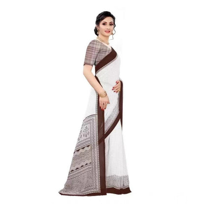 pkrkart Women's Georgette Printed Saree With Unstitched Blouse (Coffee)