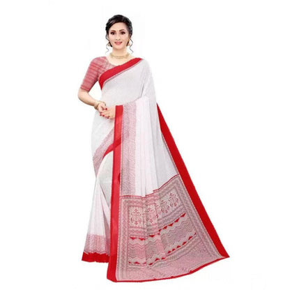 pkrkart Women's Georgette Printed Saree With Unstitched Blouse (Red)