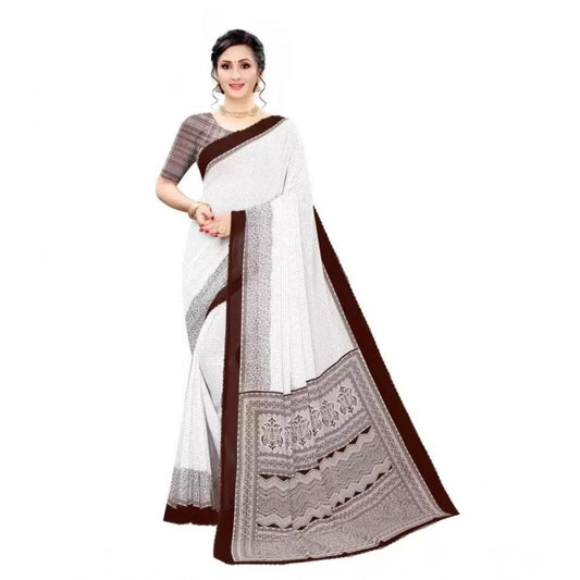 pkrkart Women's Georgette Printed Saree With Unstitched Blouse (Coffee)