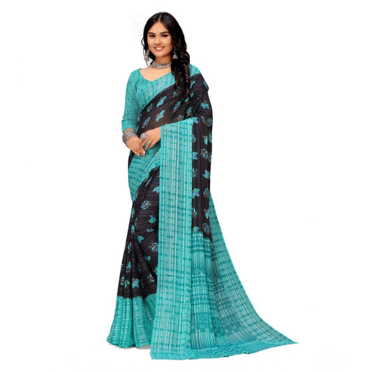 pkrkart Women's Georgette Printed Saree With Unstitched Blouse (Skyblue)