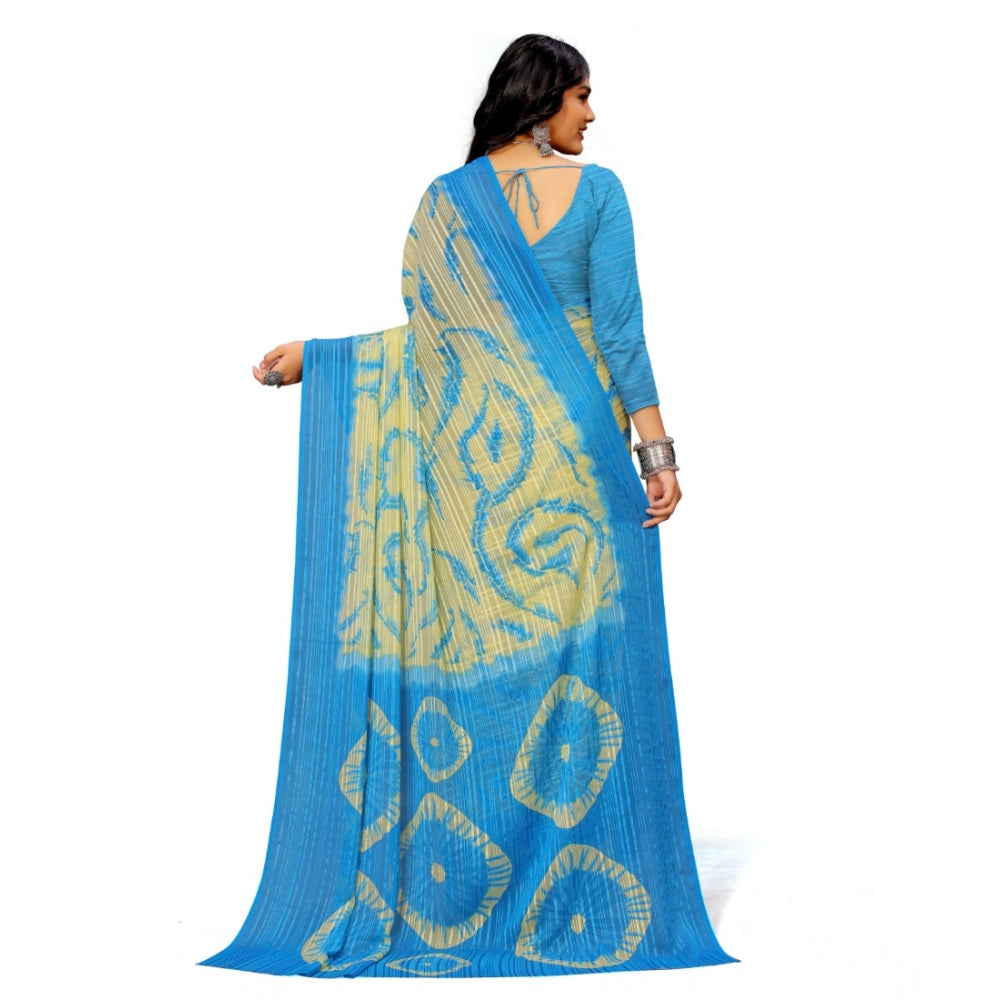 pkrkart Women's Georgette Printed Saree With Unstitched Blouse (Skyblue)