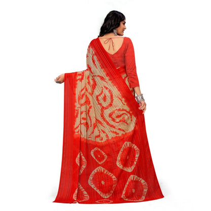 pkrkart Women's Georgette Printed Saree With Unstitched Blouse (Red)