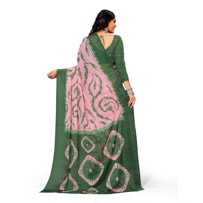 pkrkart Women's Georgette Printed Saree With Unstitched Blouse (Green)