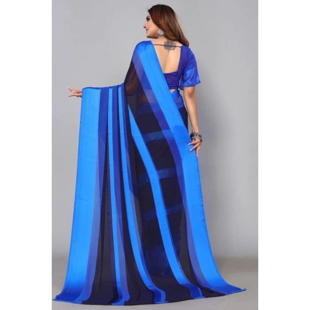pkrkart Women's Satin Patta Printed Saree With Unstitched Blouse (Skyblue)