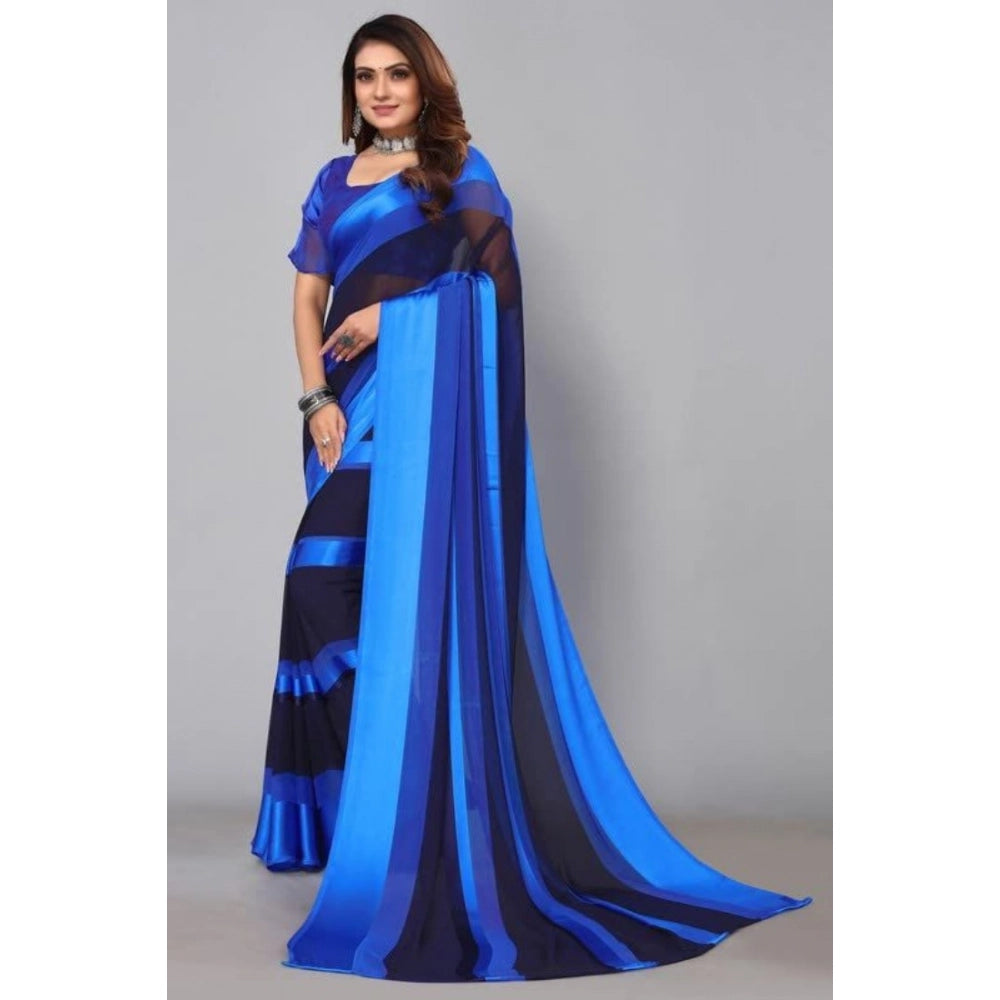 pkrkart Women's Satin Patta Printed Saree With Unstitched Blouse (Skyblue)