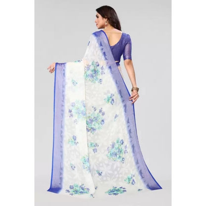 pkrkart Women's Viscose Rayon Printed Saree With Unstitched Blouse (Blue)