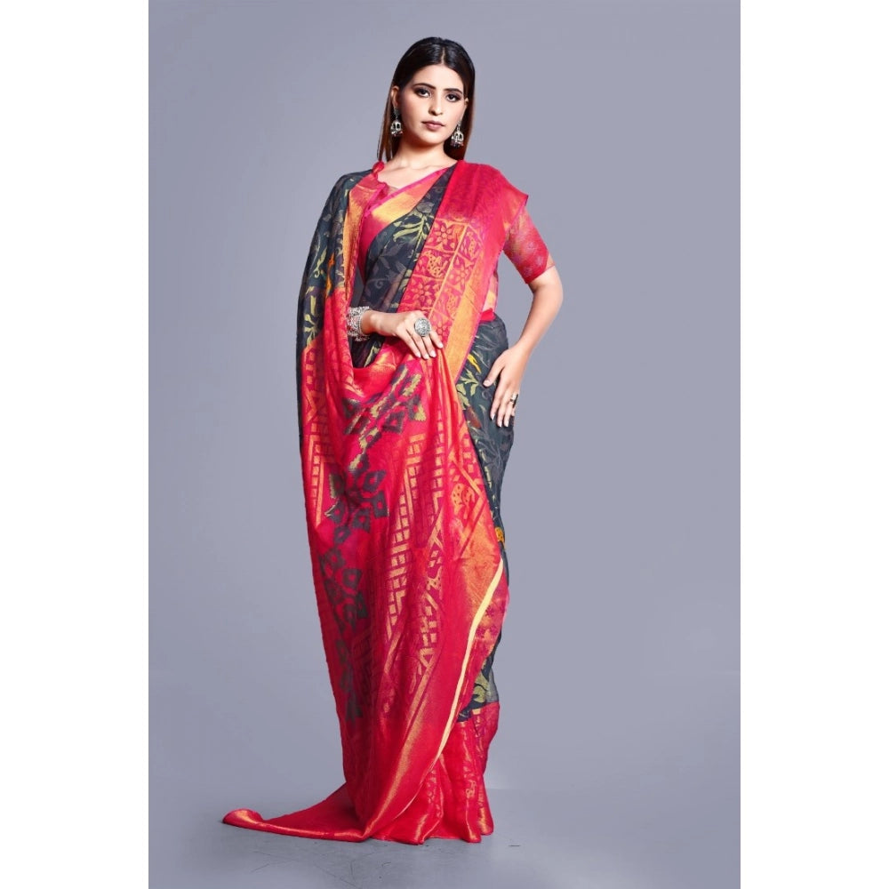 pkrkart Women's Viscose Rayon Printed Saree With Unstitched Blouse (Grey)