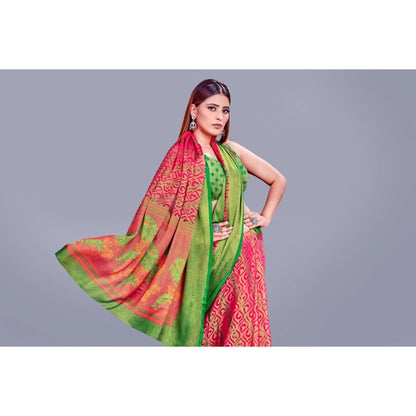 pkrkart Women's Viscose Rayon Printed Saree With Unstitched Blouse (Pink)