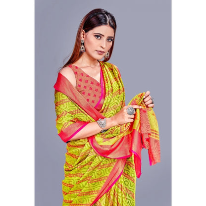 pkrkart Women's Viscose Rayon Printed Saree With Unstitched Blouse (Green)