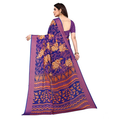 pkrkart Women's Viscose Rayon Printed Saree With Unstitched Blouse (Blue)