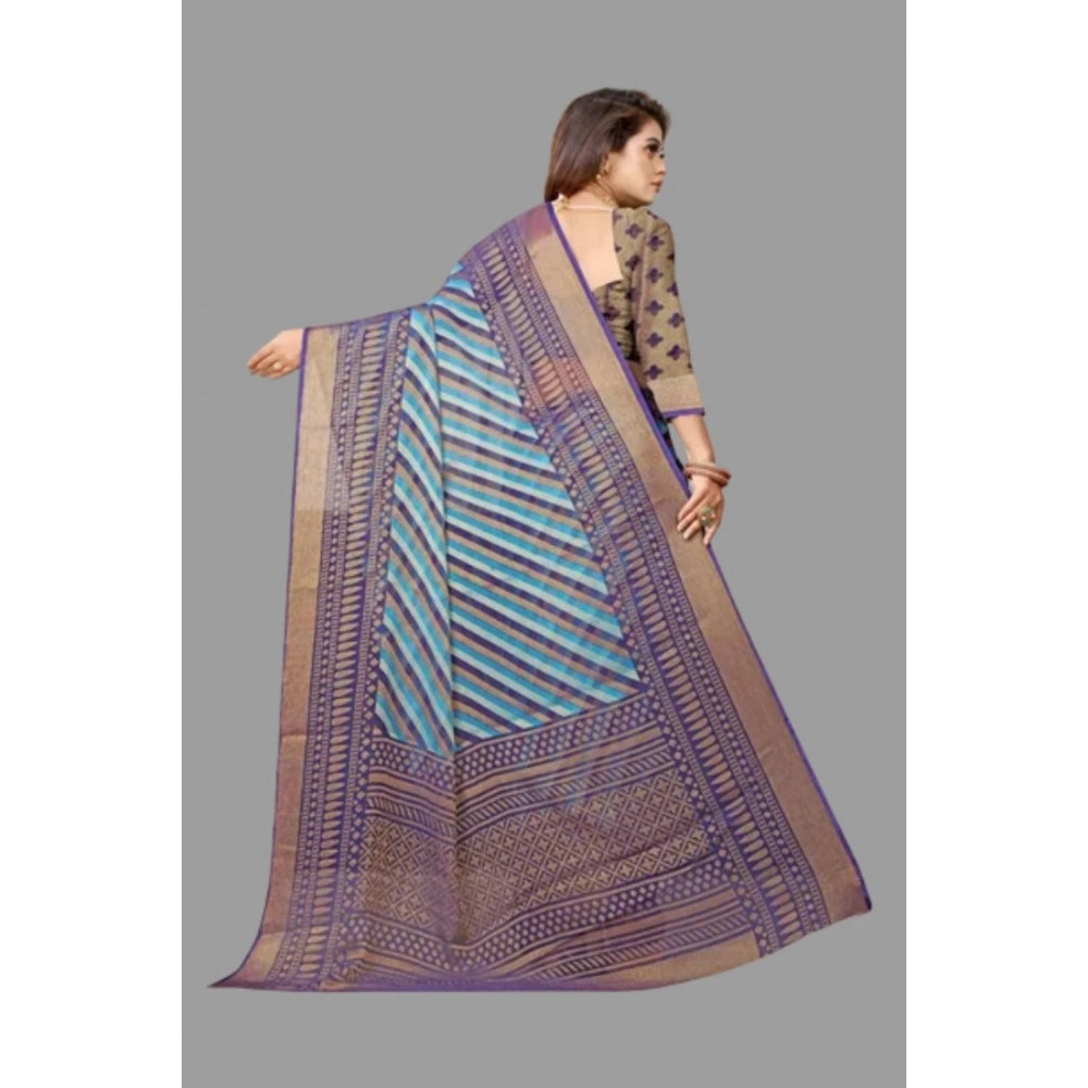 pkrkart Women's Viscose Rayon Printed Saree With Unstitched Blouse (Navy Blue)