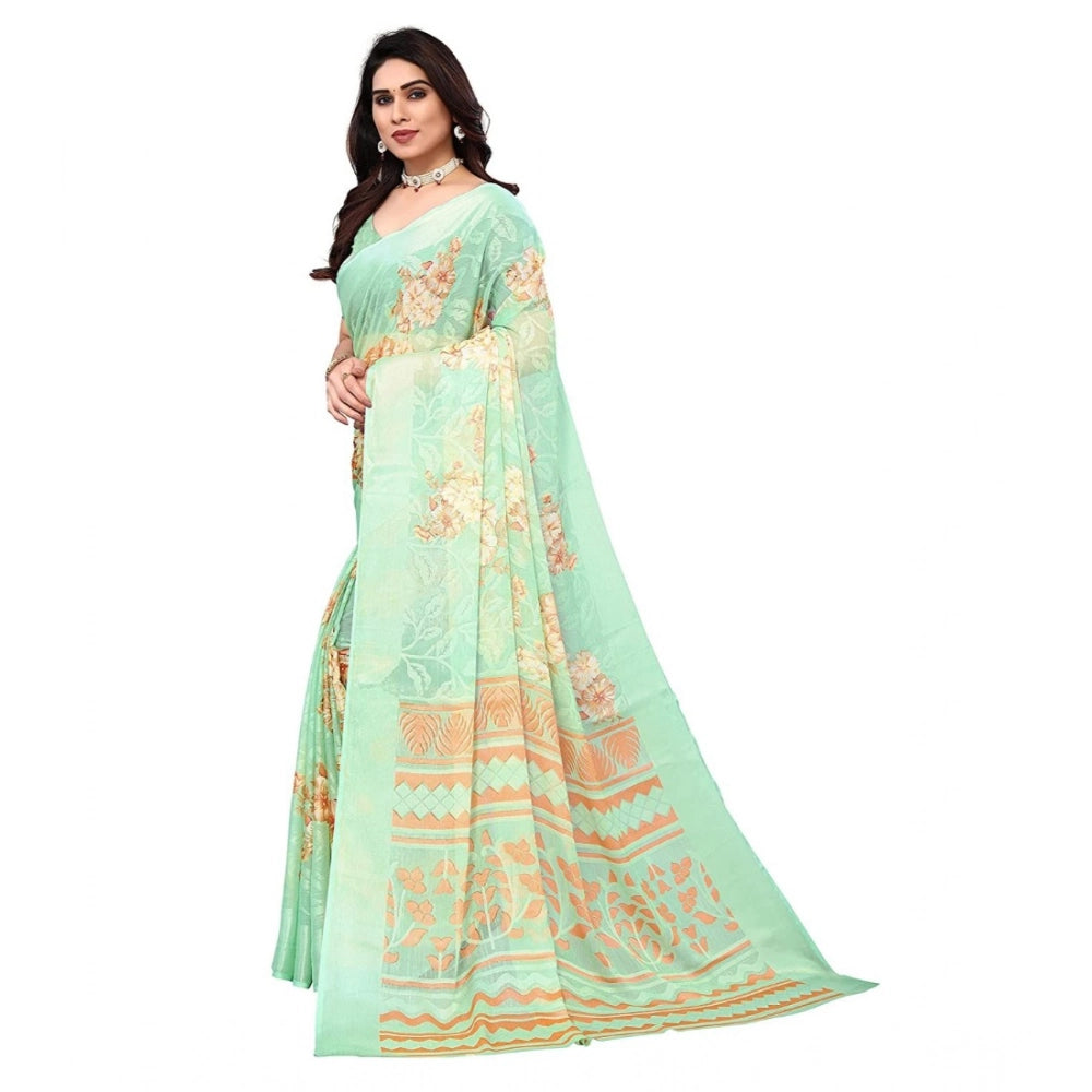 pkrkart Women's Viscose Rayon Printed Saree With Unstitched Blouse (Pista)