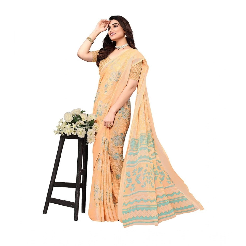 pkrkart Women's Viscose Rayon Printed Saree With Unstitched Blouse (Orange)