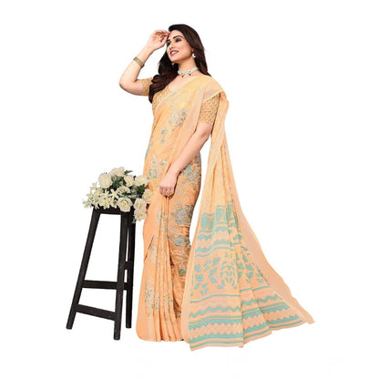 pkrkart Women's Viscose Rayon Printed Saree With Unstitched Blouse (Orange)