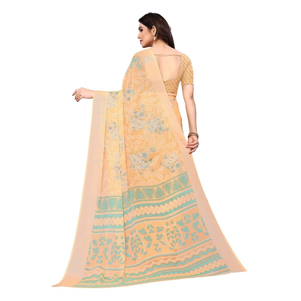 pkrkart Women's Viscose Rayon Printed Saree With Unstitched Blouse (Orange)