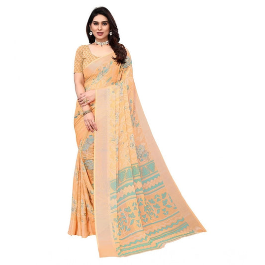 pkrkart Women's Viscose Rayon Printed Saree With Unstitched Blouse (Orange)