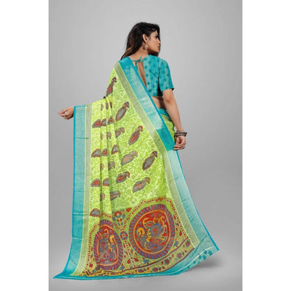 pkrkart Women's Viscose Rayon Printed Saree With Unstitched Blouse (Mehendi)