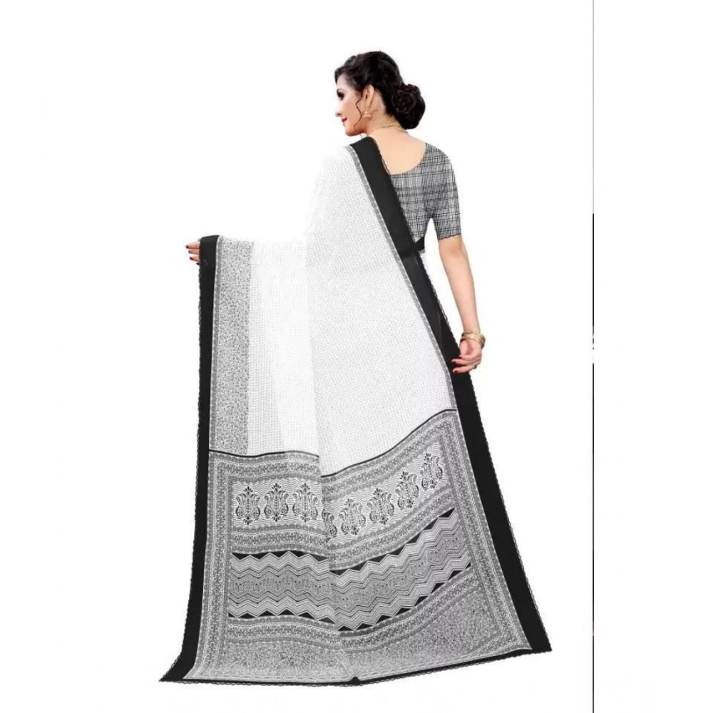 pkrkart Women's Georgette Printed Saree With Unstitched Blouse (Black)