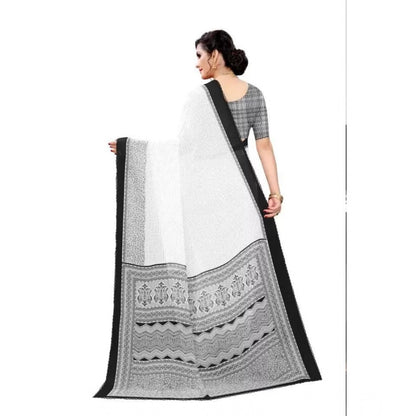 pkrkart Women's Georgette Printed Saree With Unstitched Blouse (Black)