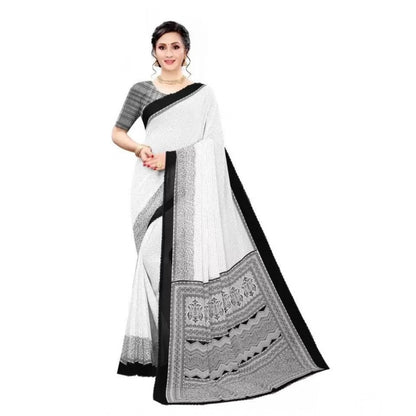 pkrkart Women's Georgette Printed Saree With Unstitched Blouse (Black)