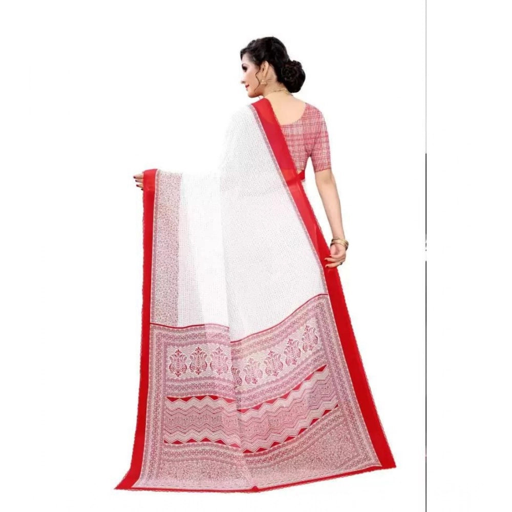 pkrkart Women's Georgette Printed Saree With Unstitched Blouse (Red)