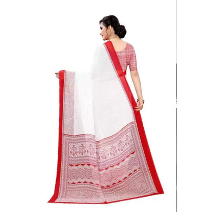 pkrkart Women's Georgette Printed Saree With Unstitched Blouse (Red)