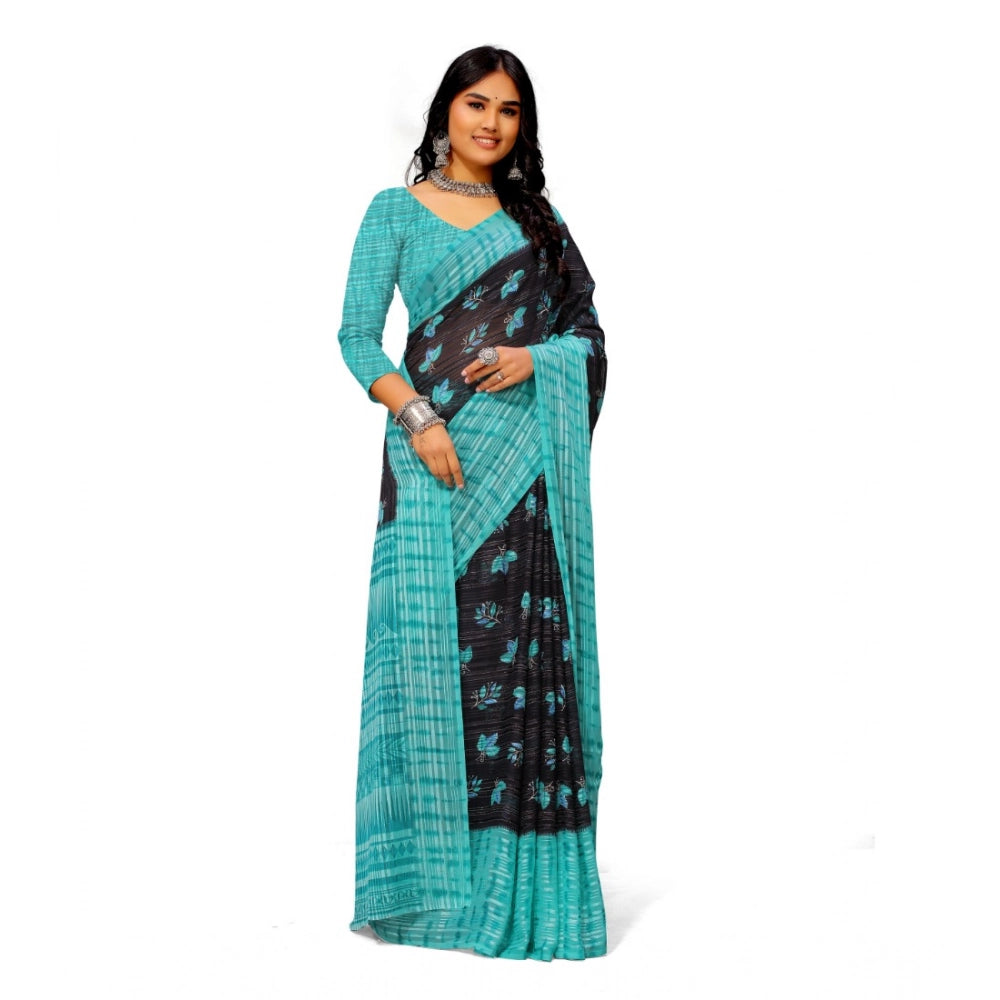 pkrkart Women's Georgette Printed Saree With Unstitched Blouse (Skyblue)