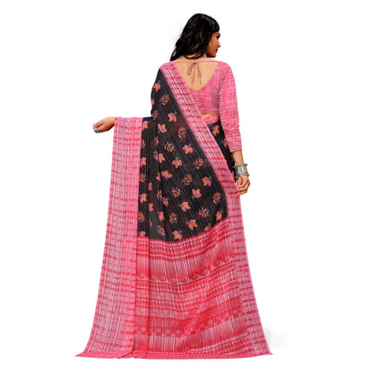 pkrkart Women's Georgette Printed Saree With Unstitched Blouse (Pink)
