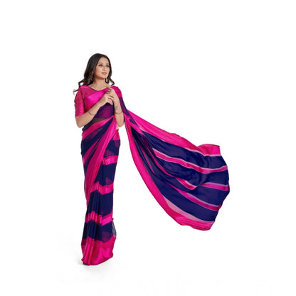 pkrkart Women's Satin Patta Printed Saree With Unstitched Blouse (Pink)