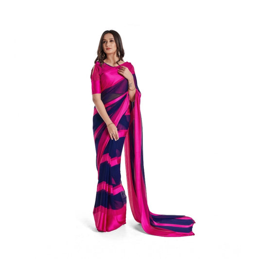 pkrkart Women's Satin Patta Printed Saree With Unstitched Blouse (Pink)