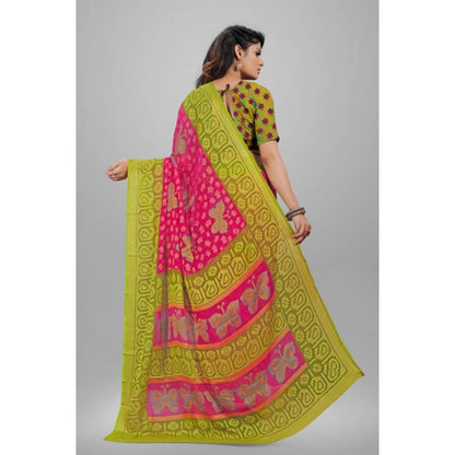 pkrkart Women's Viscose Rayon Printed Saree With Unstitched Blouse (Pink)