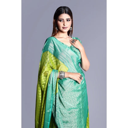 pkrkart Women's Viscose Rayon Printed Saree With Unstitched Blouse (Green)