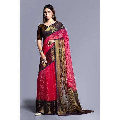pkrkart Women's Viscose Rayon Printed Saree With Unstitched Blouse (Pink)
