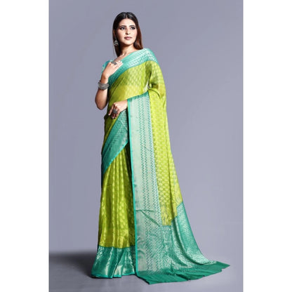 pkrkart Women's Viscose Rayon Printed Saree With Unstitched Blouse (Green)