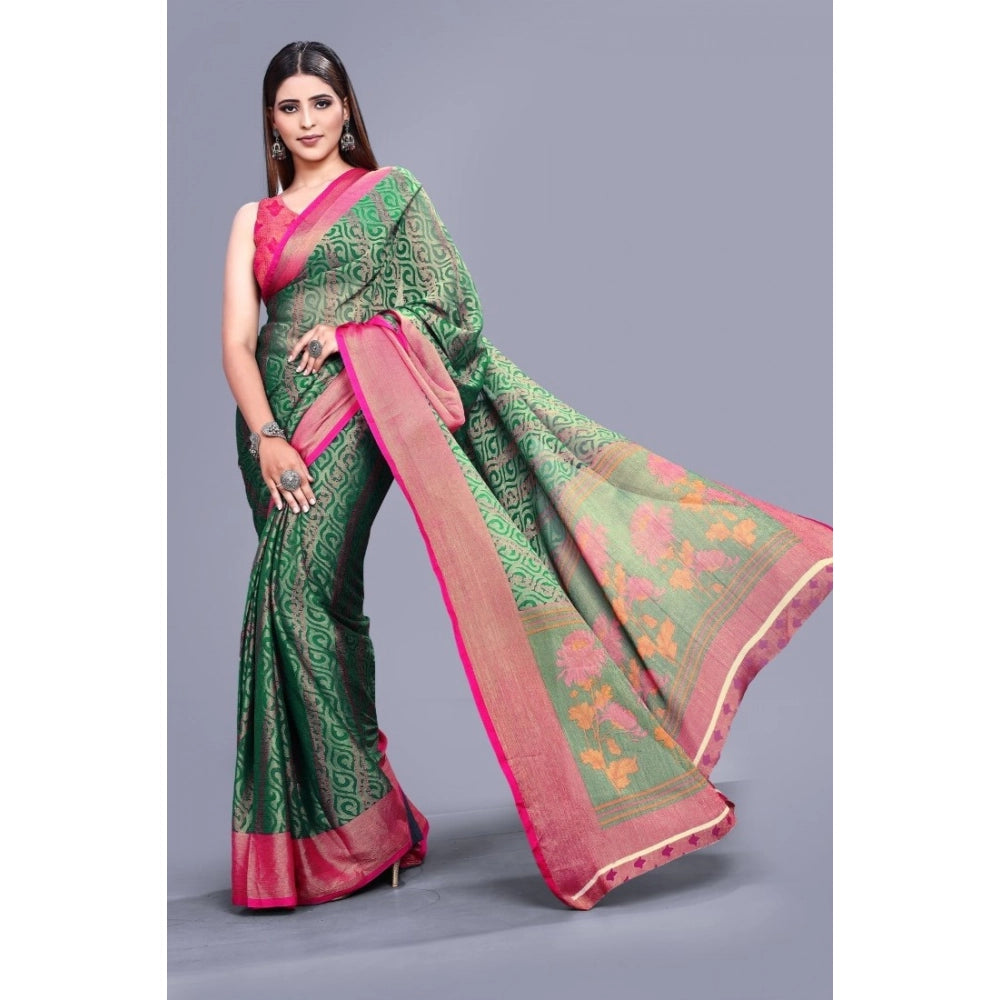 pkrkart Women's Viscose Rayon Printed Saree With Unstitched Blouse (Rama)