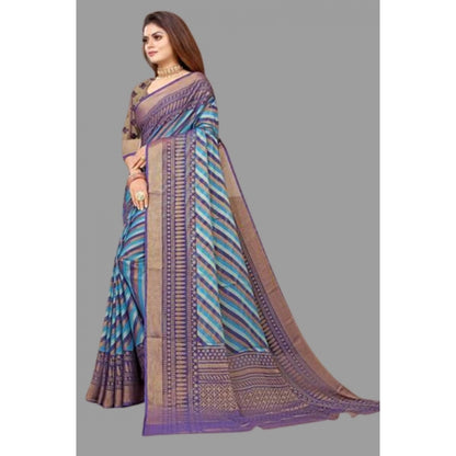 pkrkart Women's Viscose Rayon Printed Saree With Unstitched Blouse (Navy Blue)