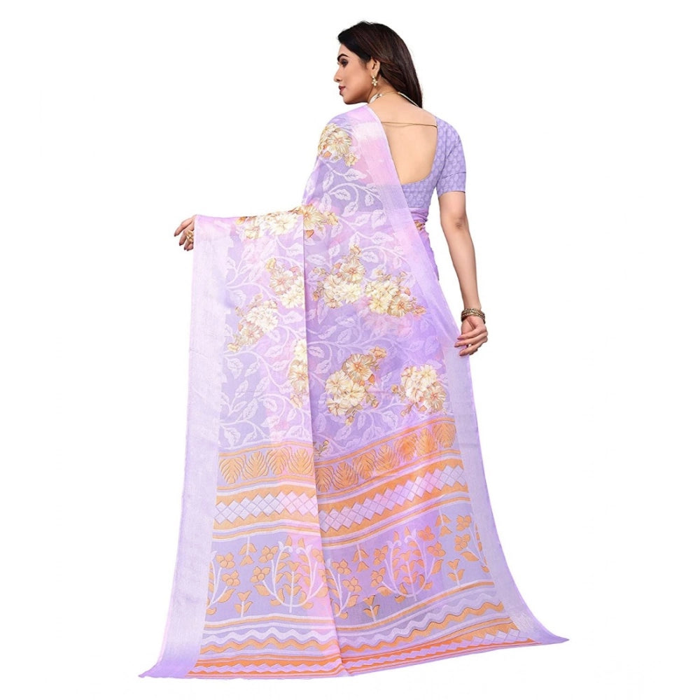 pkrkart Women's Viscose Rayon Printed Saree With Unstitched Blouse (Purple)