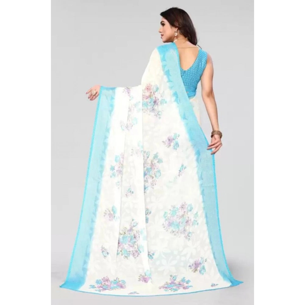 pkrkart Women's Viscose Rayon Printed Saree With Unstitched Blouse (Sky Blue)