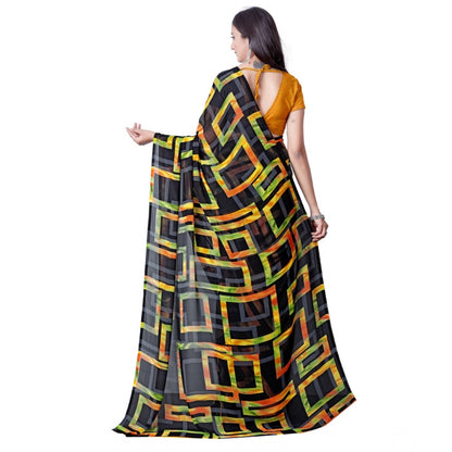 pkrkart Women's Georgette Printed Saree With Unstitched Blouse (Yellow)