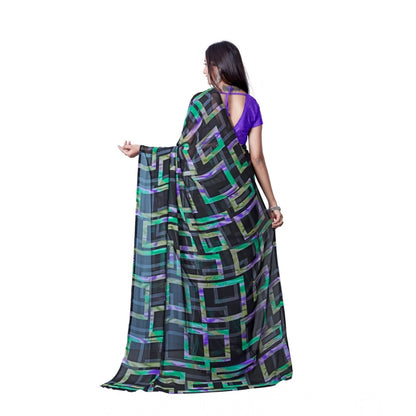 pkrkart Women's Georgette Printed Saree With Unstitched Blouse (Green)