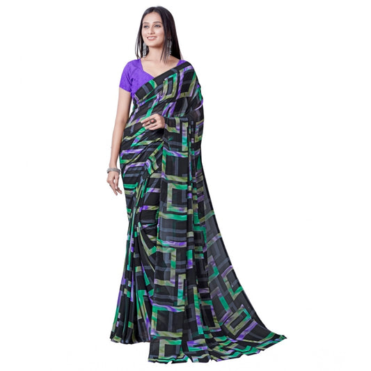 pkrkart Women's Georgette Printed Saree With Unstitched Blouse (Green)