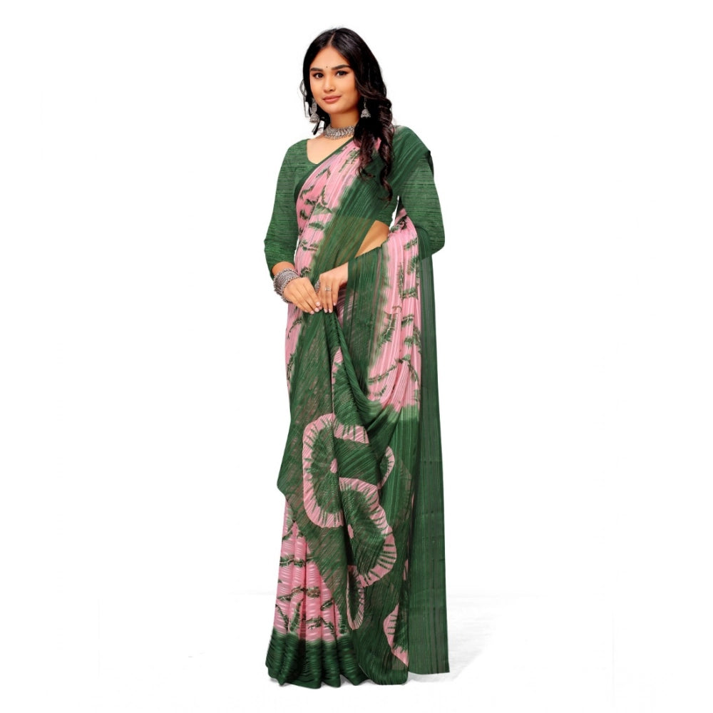pkrkart Women's Georgette Printed Saree With Unstitched Blouse (Green)