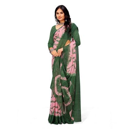 pkrkart Women's Georgette Printed Saree With Unstitched Blouse (Green)