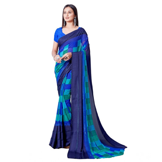 pkrkart Women's Satin Patta Printed Saree With Unstitched Blouse (Skyblue)