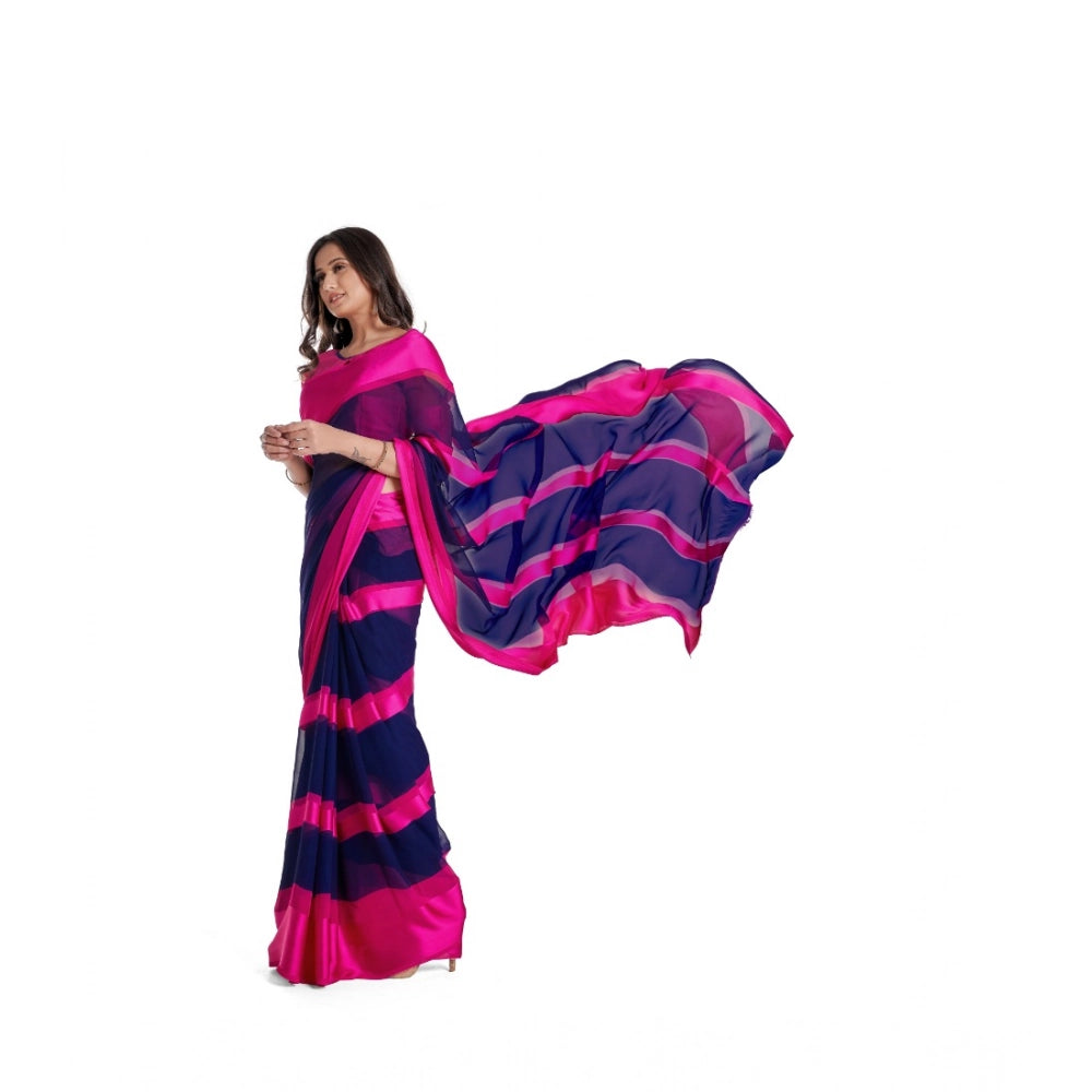 pkrkart Women's Satin Patta Printed Saree With Unstitched Blouse (Pink)