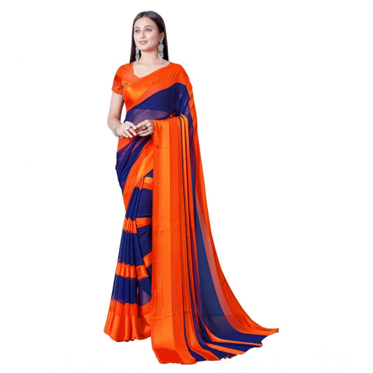 pkrkart Women's Satin Patta Printed Saree With Unstitched Blouse (Orange)