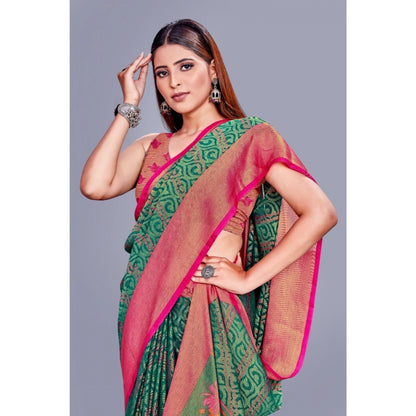 pkrkart Women's Viscose Rayon Printed Saree With Unstitched Blouse (Rama)