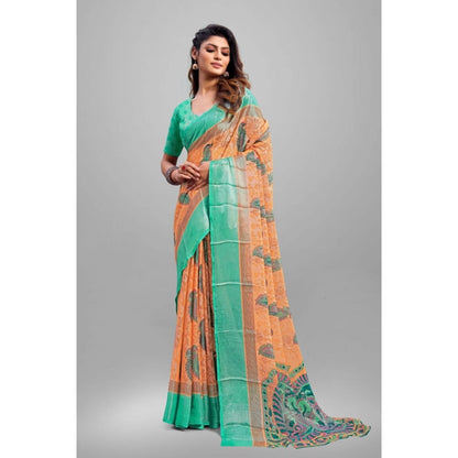 pkrkart Women's Viscose Rayon Printed Saree With Unstitched Blouse (Orange)