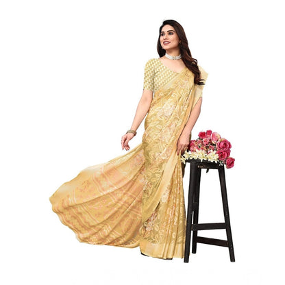 pkrkart Women's Viscose Rayon Printed Saree With Unstitched Blouse (Yellow)