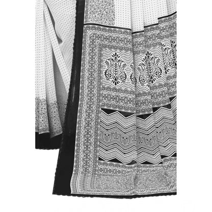 pkrkart Women's Georgette Printed Saree With Unstitched Blouse (Black)